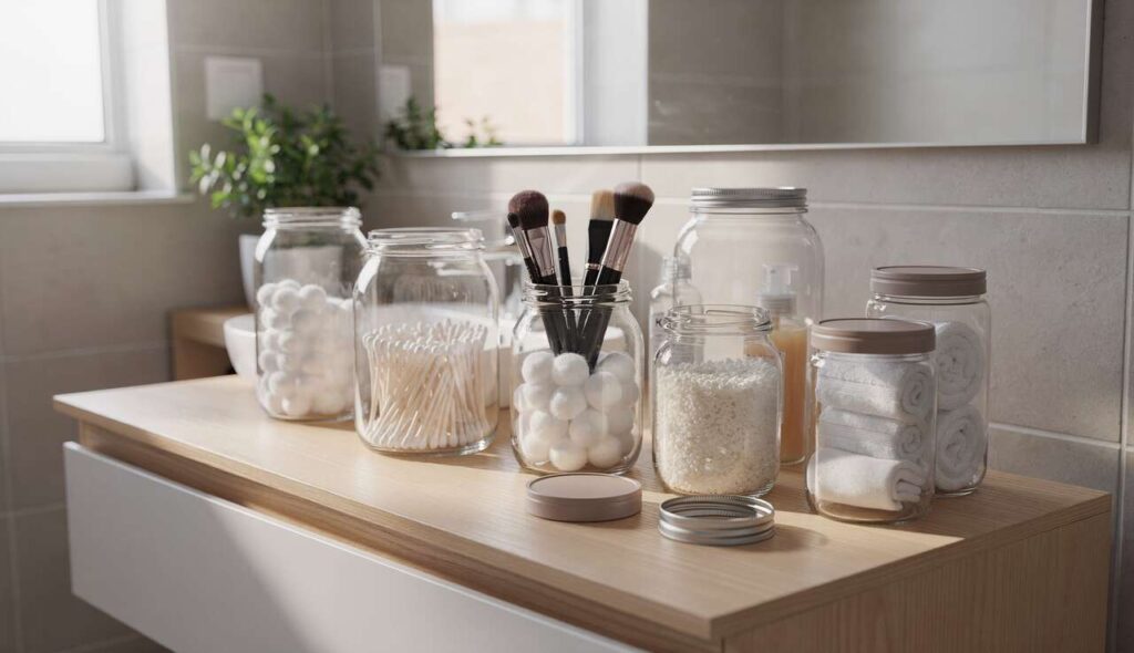 Leere Marmeladengläser nicht wegwerfen: 7 Ideen für stilvolle Badezimmer-Aufbewahrung