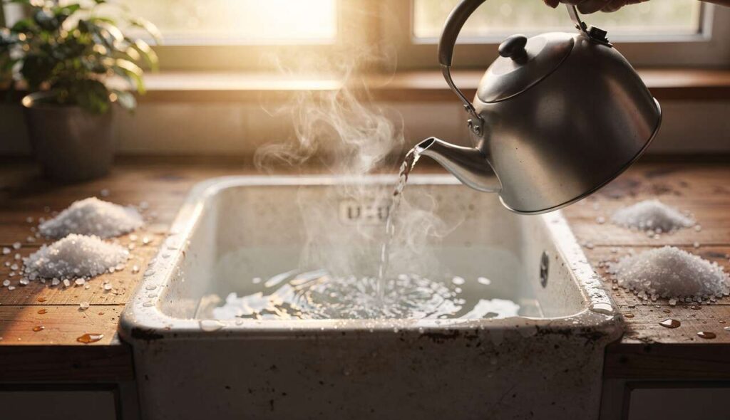 Statt chemischer Rohrreiniger: Der Klempner-Trick mit Salz und kochendem Wasser