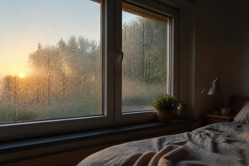 Warum sich Kondenswasser im August plötzlich morgens an manchen Fenstern bildet